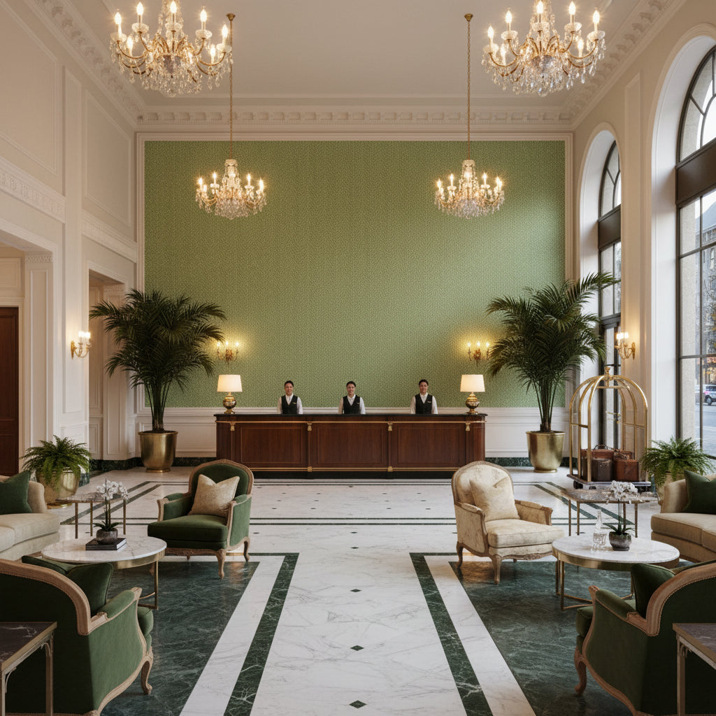 8017140.3.0 | Kravet - Hotel Lobby Visualization (AI-generated, may not be to scale. Verify pattern scale with product specifications.)