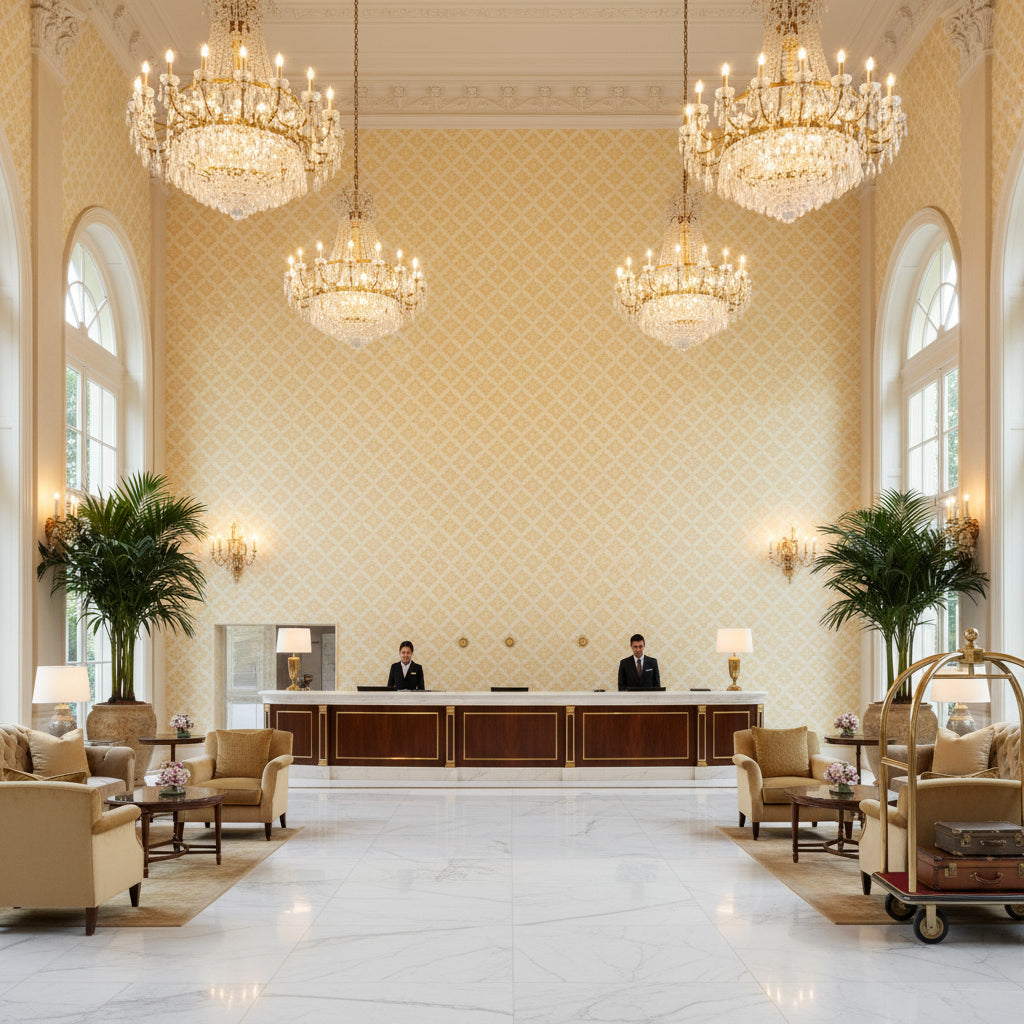 8017142.40.0 | Kravet - Hotel Lobby Visualization (AI-generated, may not be to scale. Verify pattern scale with product specifications.)