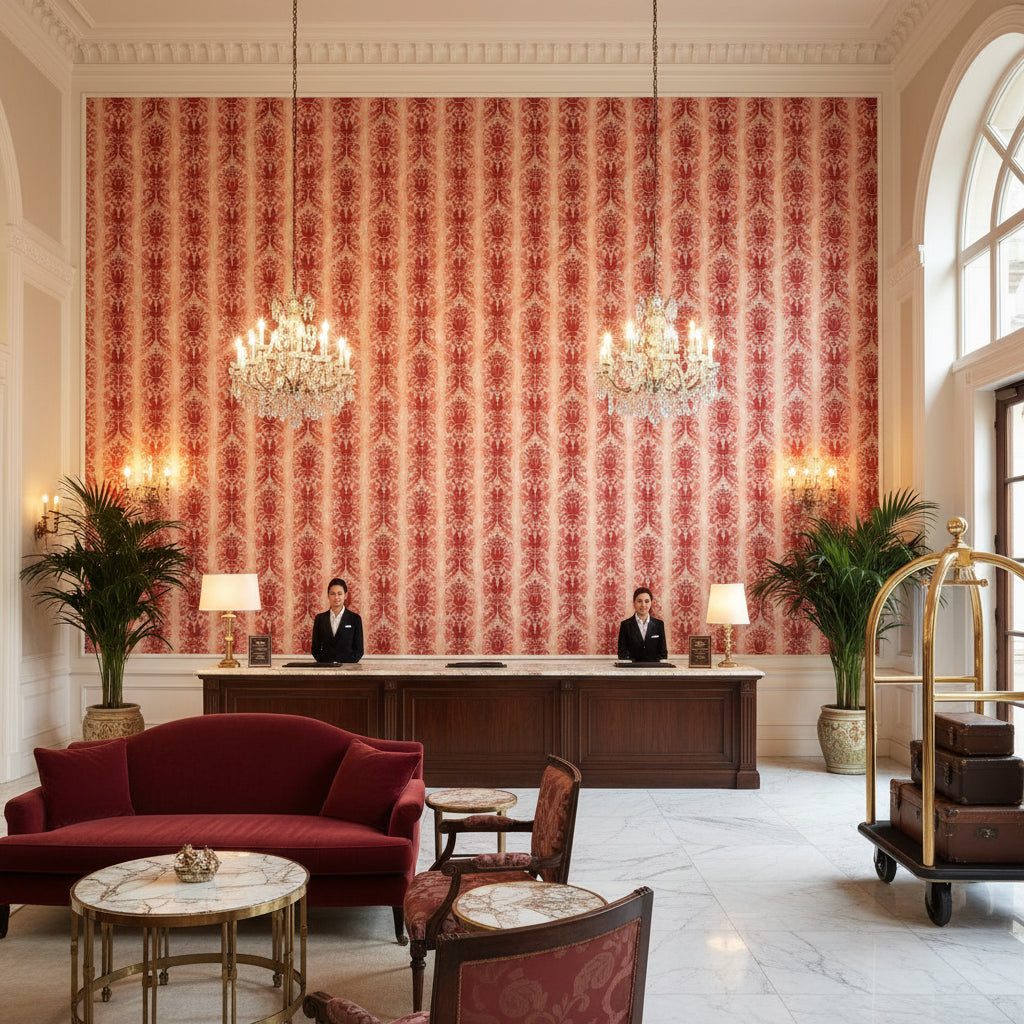 8018106.19.0 | Kravet - Hotel Lobby Visualization (AI-generated, may not be to scale. Verify pattern scale with product specifications.)