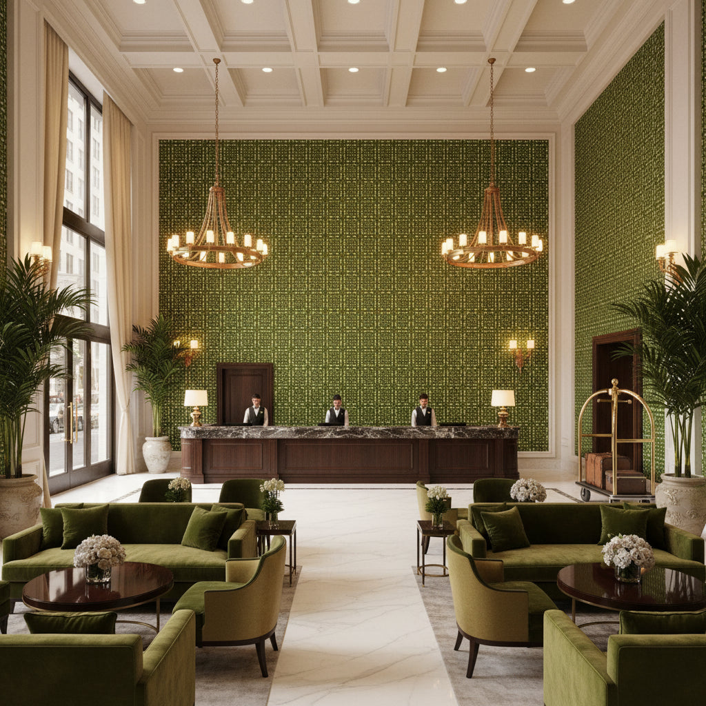 8018110.3.0 | Kravet - Hotel Lobby Visualization (AI-generated, may not be to scale. Verify pattern scale with product specifications.)