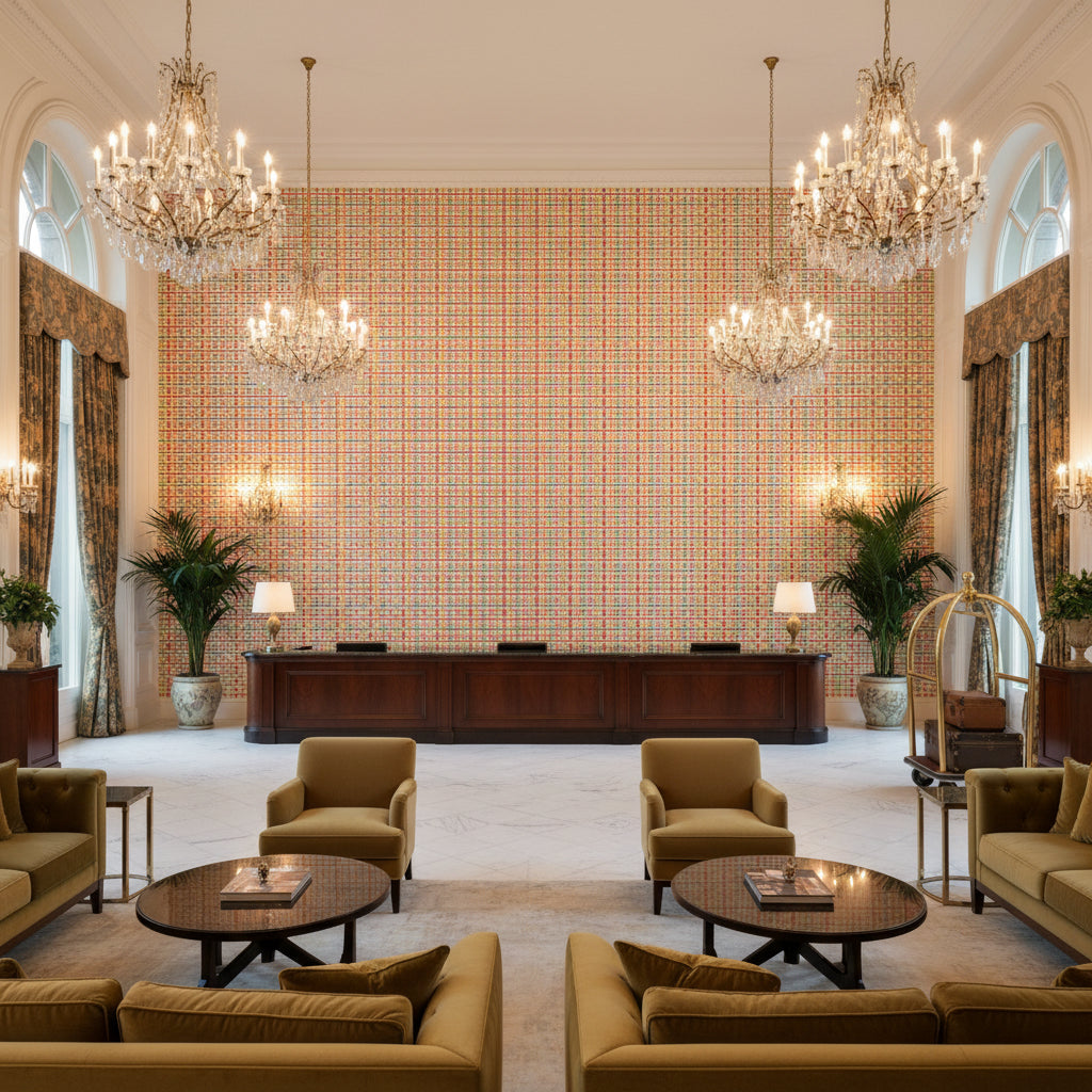8019121.719.0 | Kravet - Hotel Lobby Visualization (AI-generated, may not be to scale. Verify pattern scale with product specifications.)