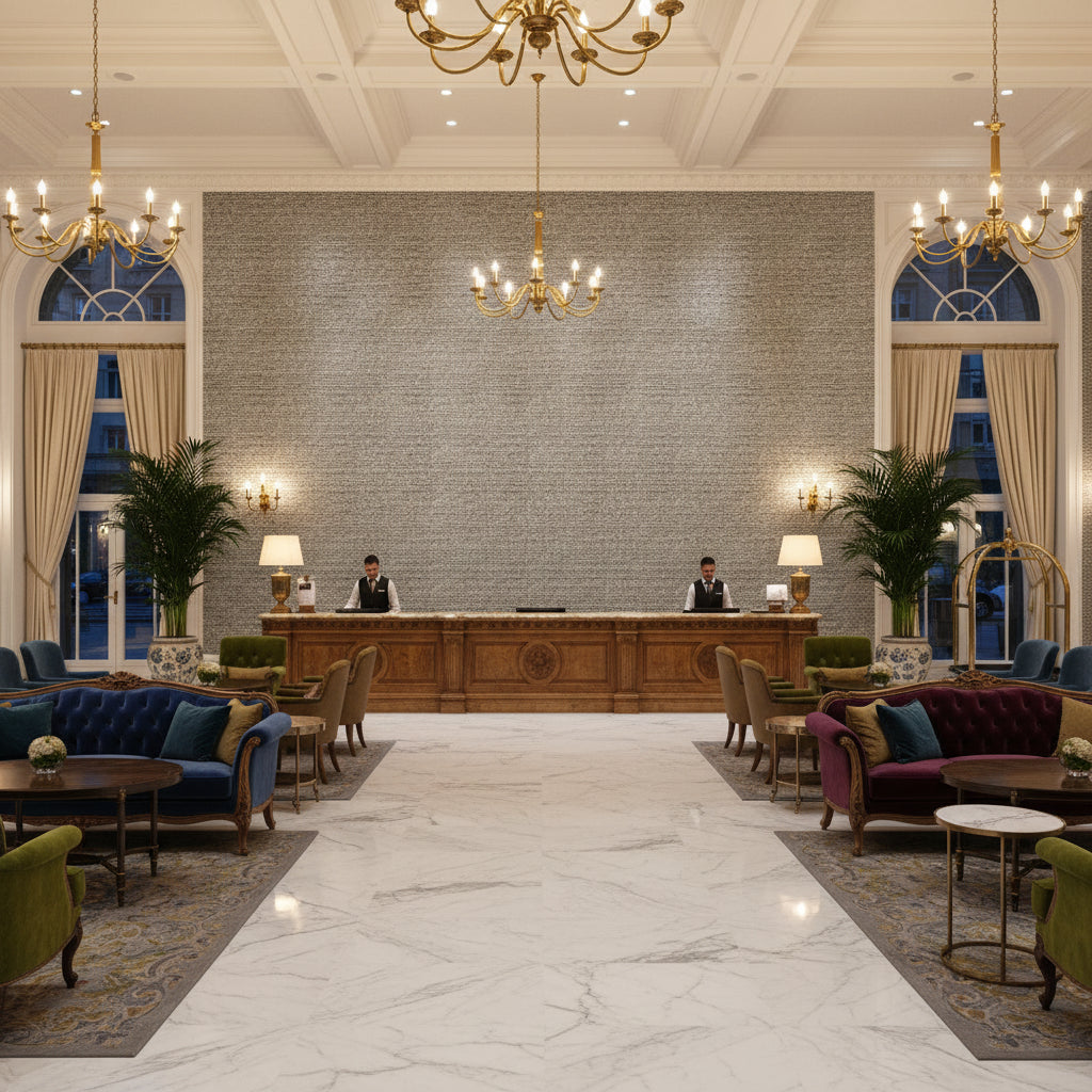 8019145.11.0 | Kravet - Hotel Lobby Visualization (AI-generated, may not be to scale. Verify pattern scale with product specifications.)