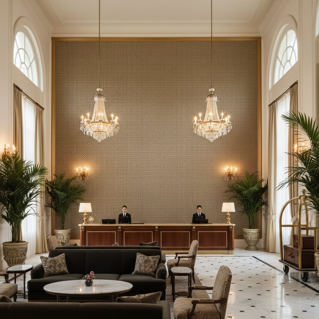 8019146.118.0 | Kravet - Hotel Lobby Visualization (AI-generated, may not be to scale. Verify pattern scale with product specifications.)