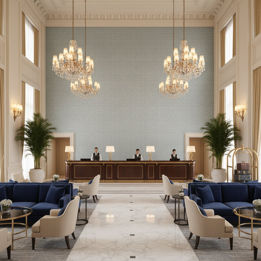 8019146.5.0 | Kravet - Hotel Lobby Visualization (AI-generated, may not be to scale. Verify pattern scale with product specifications.)