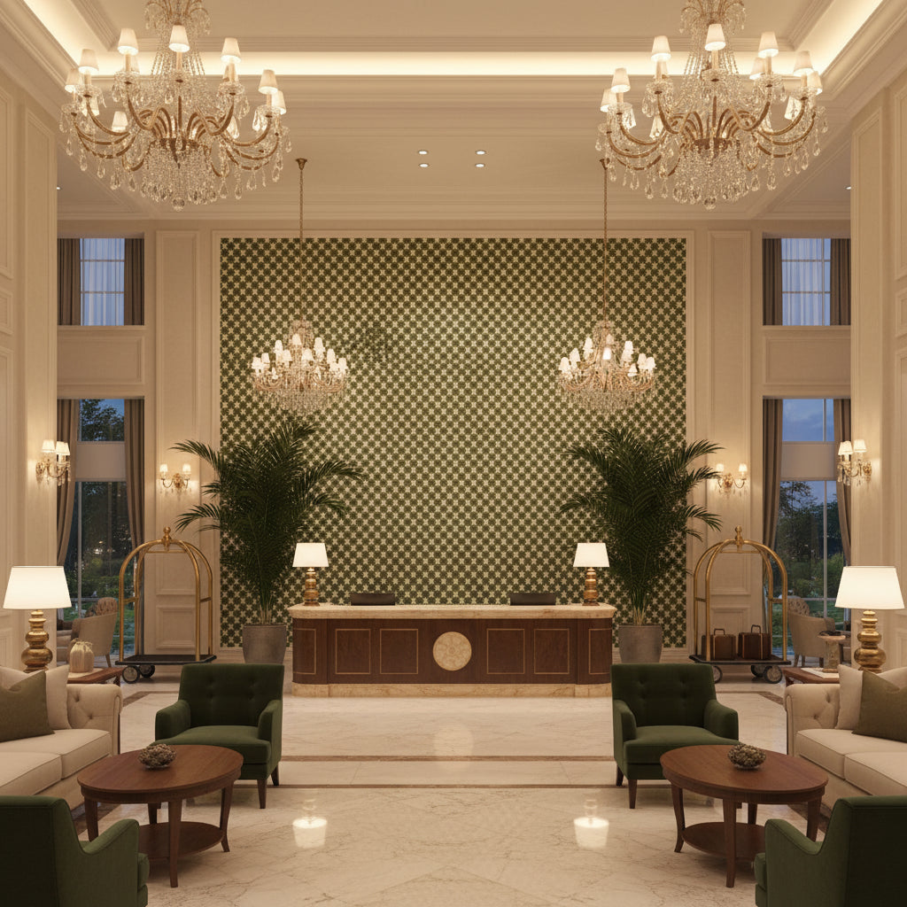 8019147.33.0 | Kravet - Hotel Lobby Visualization (AI-generated, may not be to scale. Verify pattern scale with product specifications.)