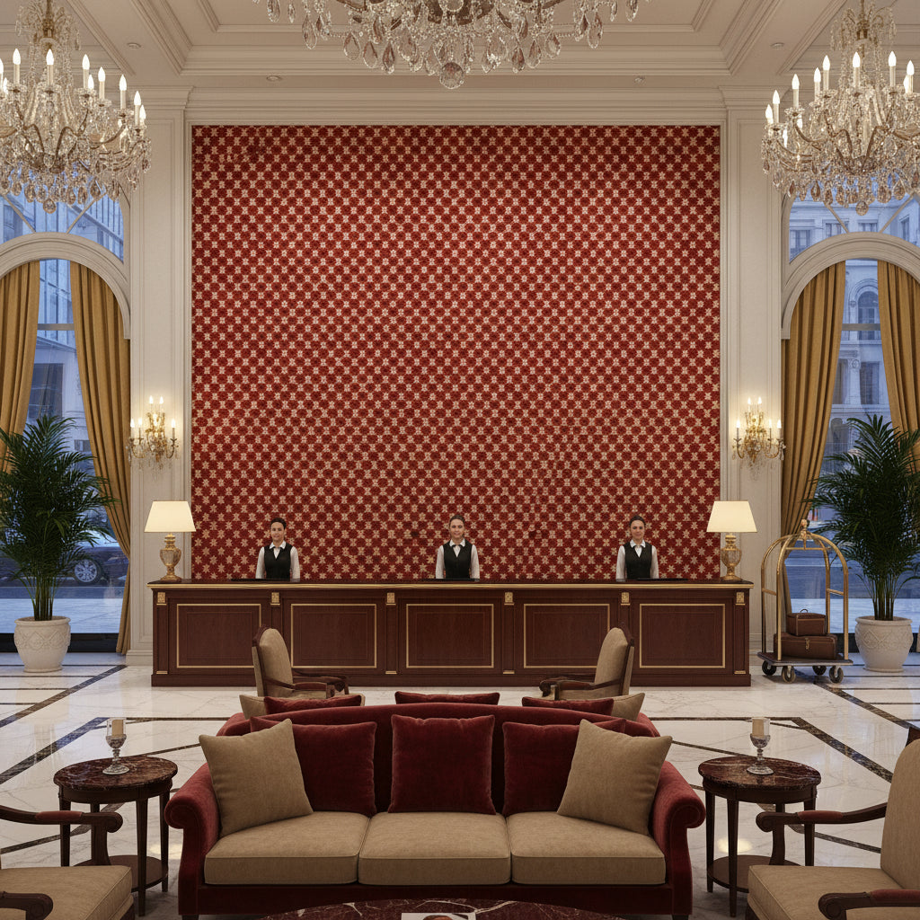 8019147.9.0 | Kravet - Hotel Lobby Visualization (AI-generated, may not be to scale. Verify pattern scale with product specifications.)