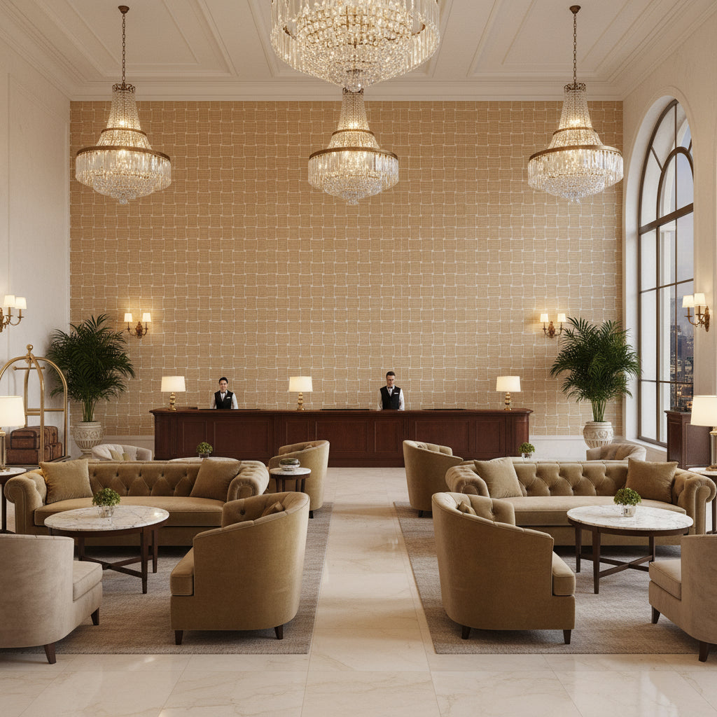8020105.16.0 | Kravet - Hotel Lobby Visualization (AI-generated, may not be to scale. Verify pattern scale with product specifications.)