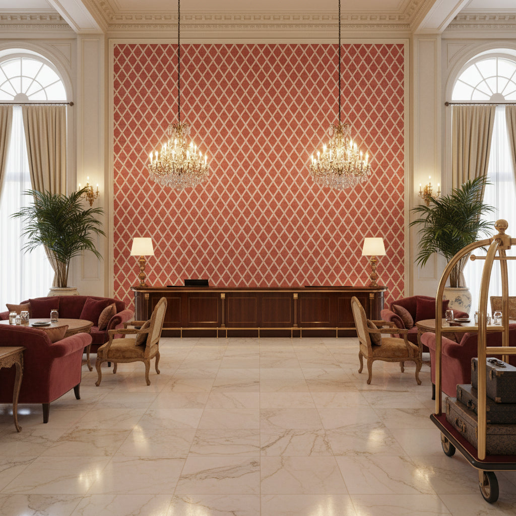 8020109.77.0 | Kravet - Hotel Lobby Visualization (AI-generated, may not be to scale. Verify pattern scale with product specifications.)