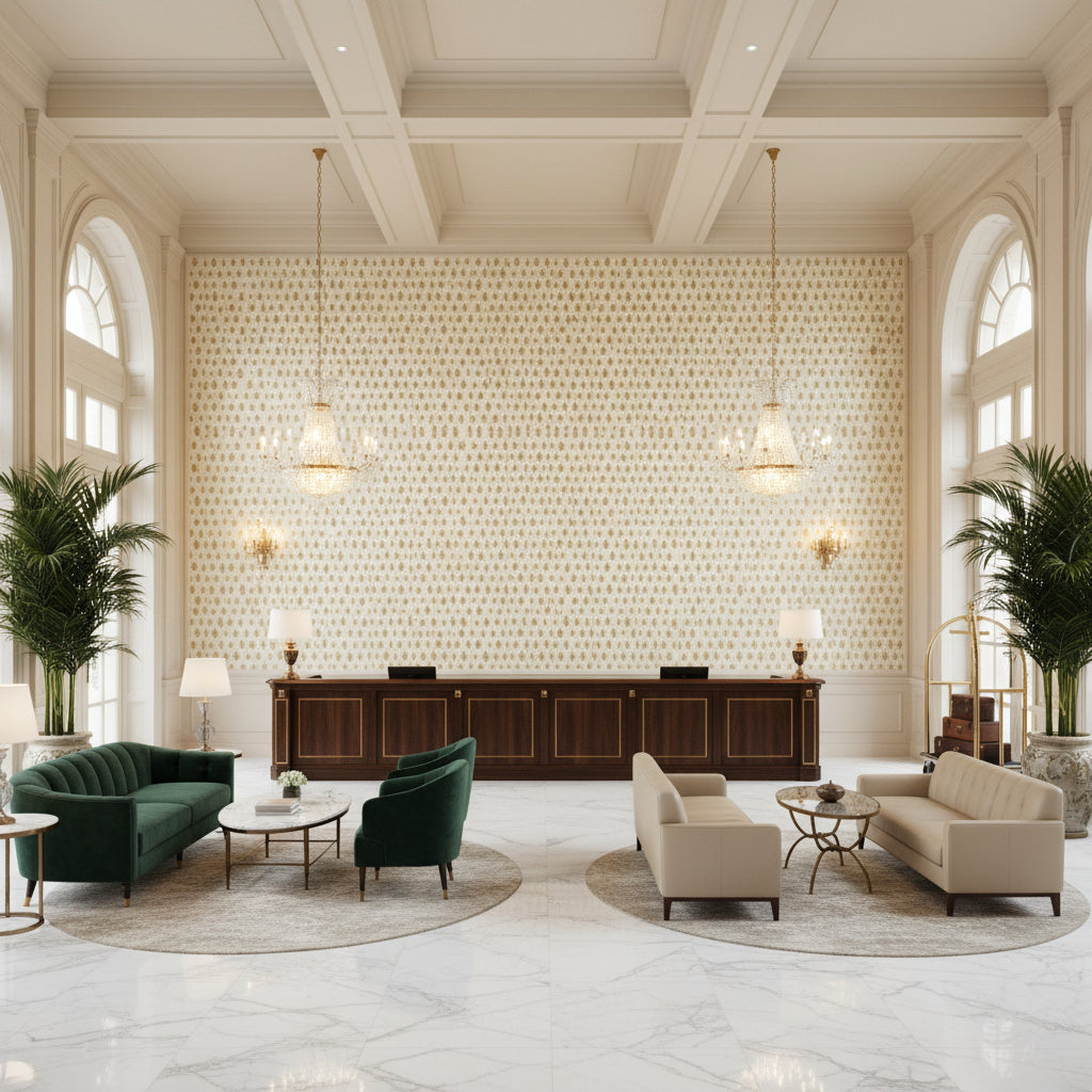 8020112.16.0 | Kravet - Hotel Lobby Visualization (AI-generated, may not be to scale. Verify pattern scale with product specifications.)