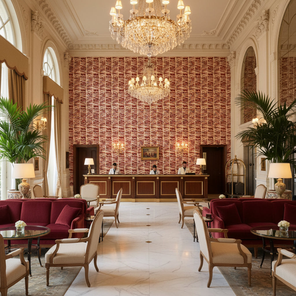 8020114.19.0 | Kravet - Hotel Lobby Visualization (AI-generated, may not be to scale. Verify pattern scale with product specifications.)