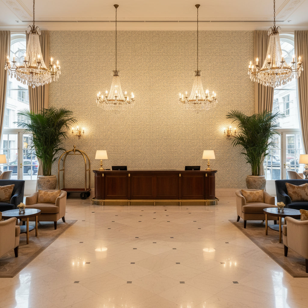 8020115.13.0 | Kravet - Hotel Lobby Visualization (AI-generated, may not be to scale. Verify pattern scale with product specifications.)