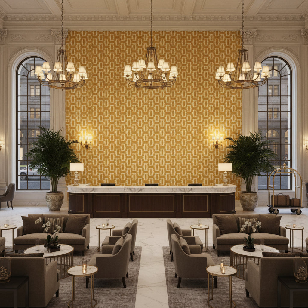 8020116.4.0 | Kravet - Hotel Lobby Visualization (AI-generated, may not be to scale. Verify pattern scale with product specifications.)