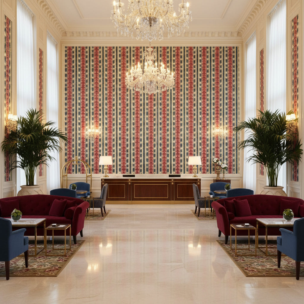 8020117.195.0 | Kravet - Hotel Lobby Visualization (AI-generated, may not be to scale. Verify pattern scale with product specifications.)