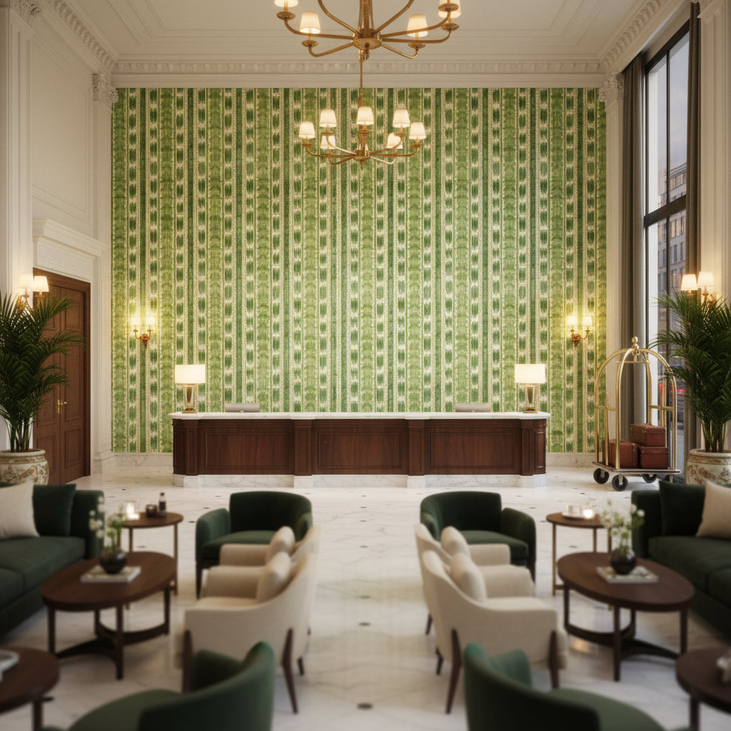 8020117.303.0 | Kravet - Hotel Lobby Visualization (AI-generated, may not be to scale. Verify pattern scale with product specifications.)