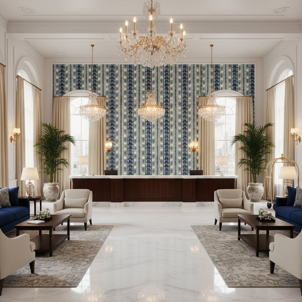 8020117.515.0 | Kravet - Hotel Lobby Visualization (AI-generated, may not be to scale. Verify pattern scale with product specifications.)