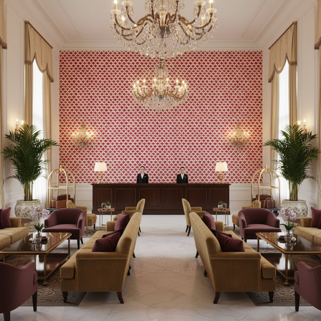 8020126.77.0 | Kravet - Hotel Lobby Visualization (AI-generated, may not be to scale. Verify pattern scale with product specifications.)