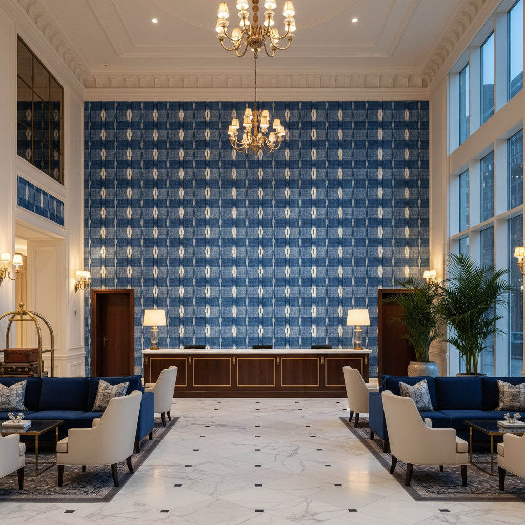 8022106.55.0 | Kravet - Hotel Lobby Visualization (AI-generated, may not be to scale. Verify pattern scale with product specifications.)