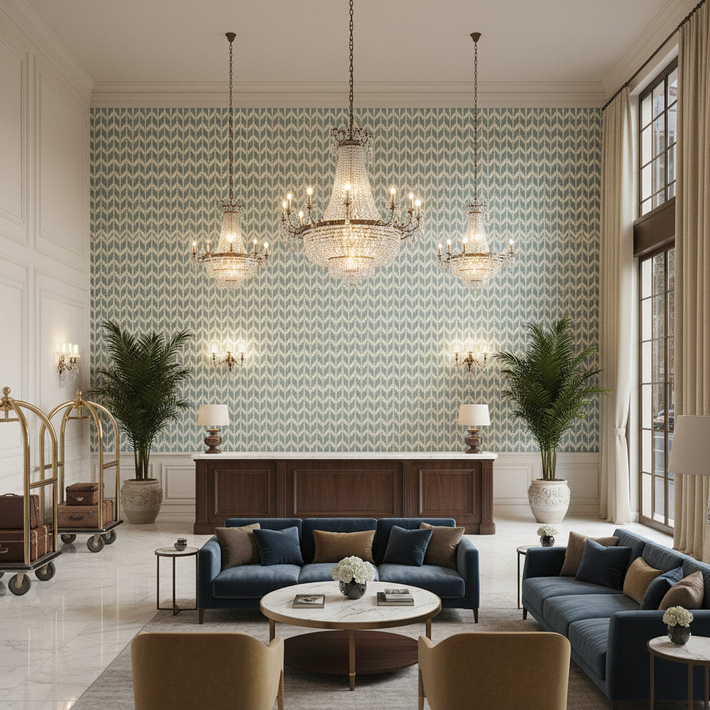 8022111.13.0 | Kravet - Hotel Lobby Visualization (AI-generated, may not be to scale. Verify pattern scale with product specifications.)