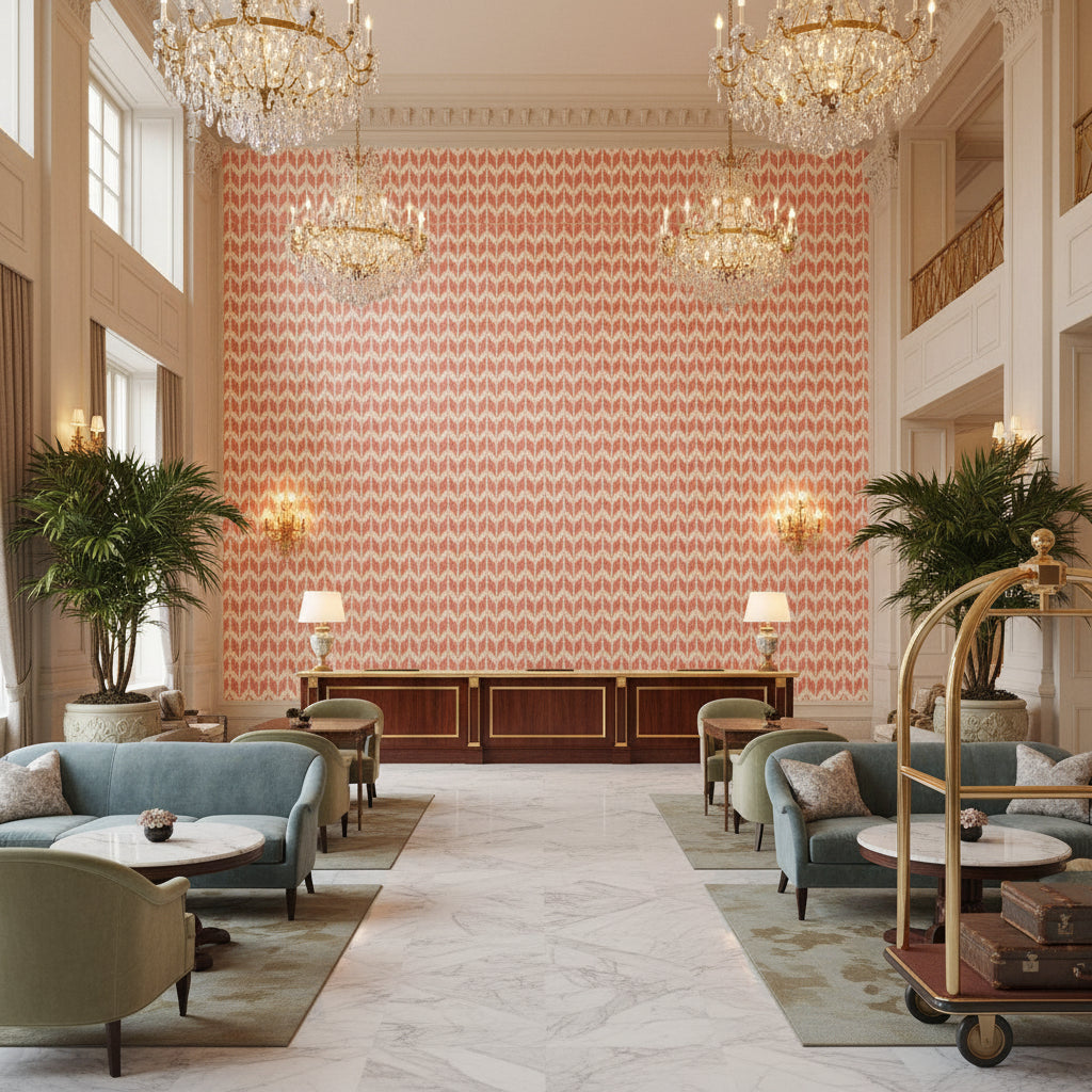 8022111.7.0 | Kravet - Hotel Lobby Visualization (AI-generated, may not be to scale. Verify pattern scale with product specifications.)