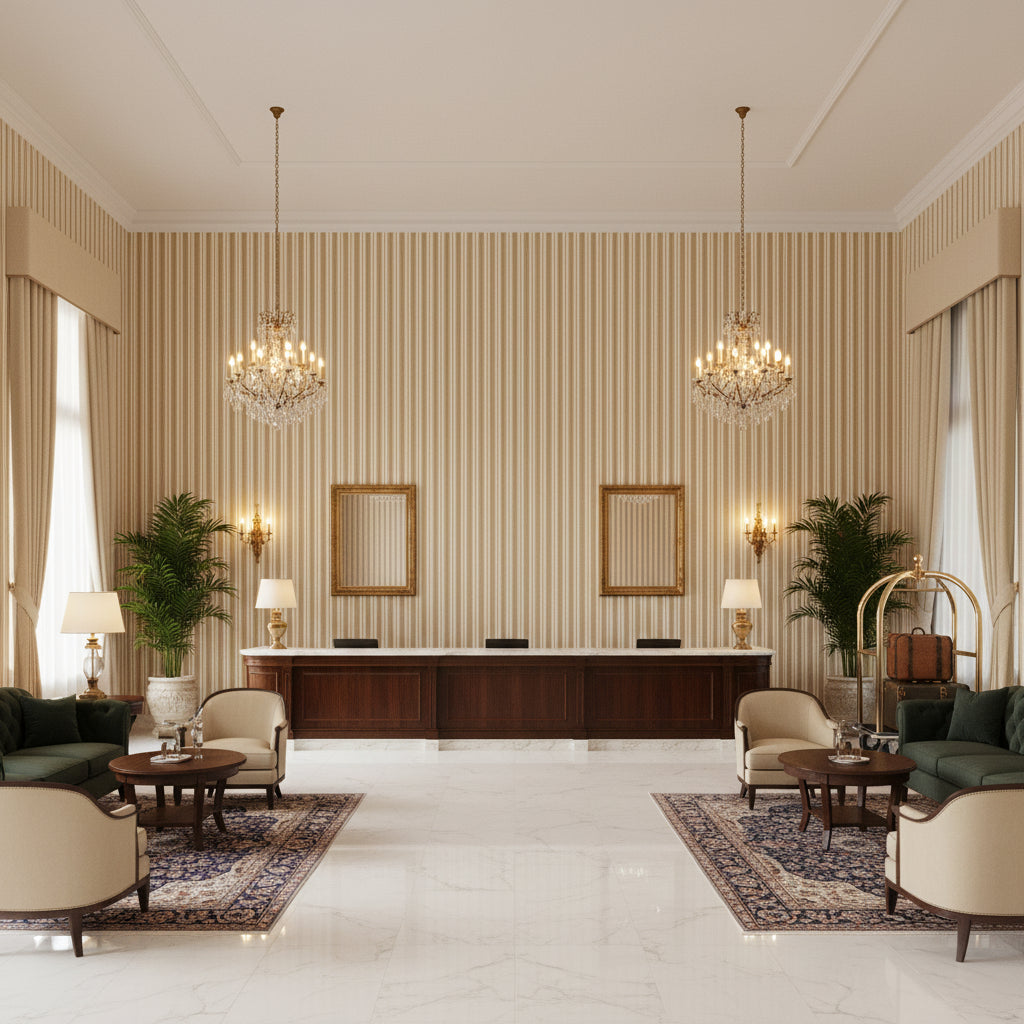 8022118.16.0 | Kravet - Hotel Lobby Visualization (AI-generated, may not be to scale. Verify pattern scale with product specifications.)