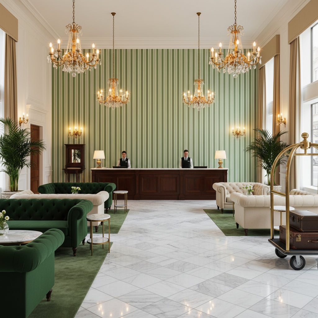 8022118.3.0 | Kravet - Hotel Lobby Visualization (AI-generated, may not be to scale. Verify pattern scale with product specifications.)