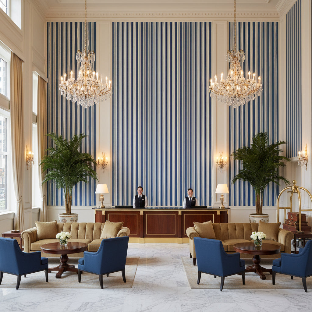 8022118.5.0 | Kravet - Hotel Lobby Visualization (AI-generated, may not be to scale. Verify pattern scale with product specifications.)