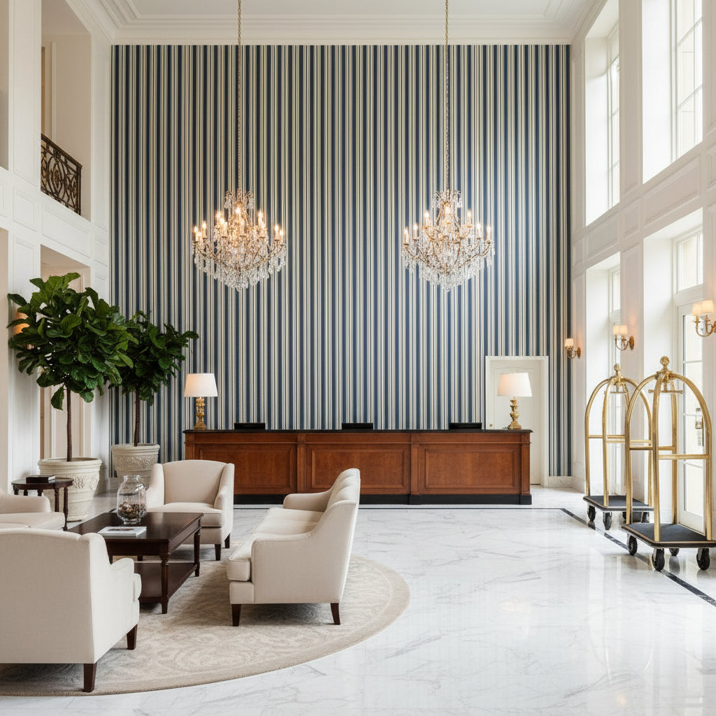8022118.50.0 | Kravet - Hotel Lobby Visualization (AI-generated, may not be to scale. Verify pattern scale with product specifications.)