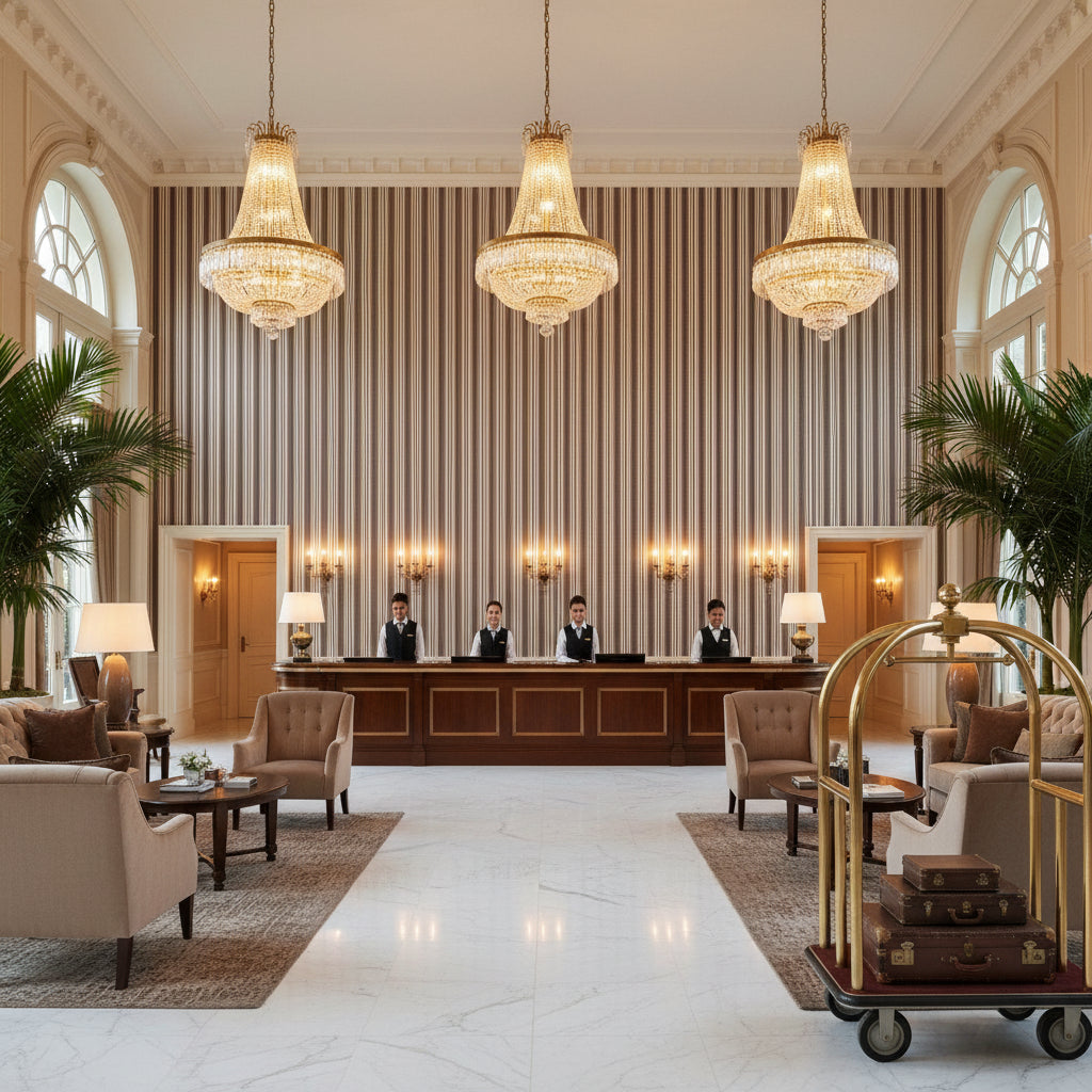 8022118.6.0 | Kravet - Hotel Lobby Visualization (AI-generated, may not be to scale. Verify pattern scale with product specifications.)