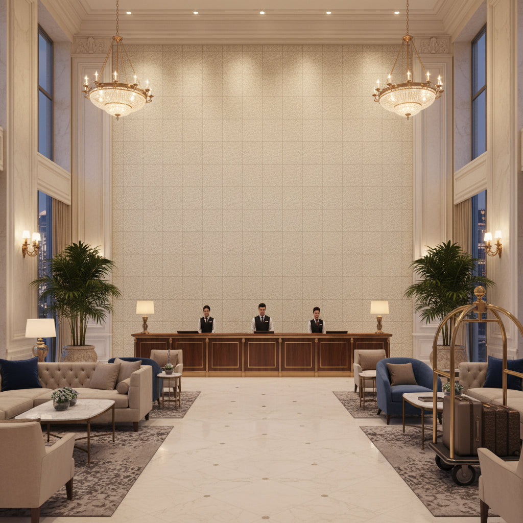 8022122.11.0 | Kravet - Hotel Lobby Visualization (AI-generated, may not be to scale. Verify pattern scale with product specifications.)