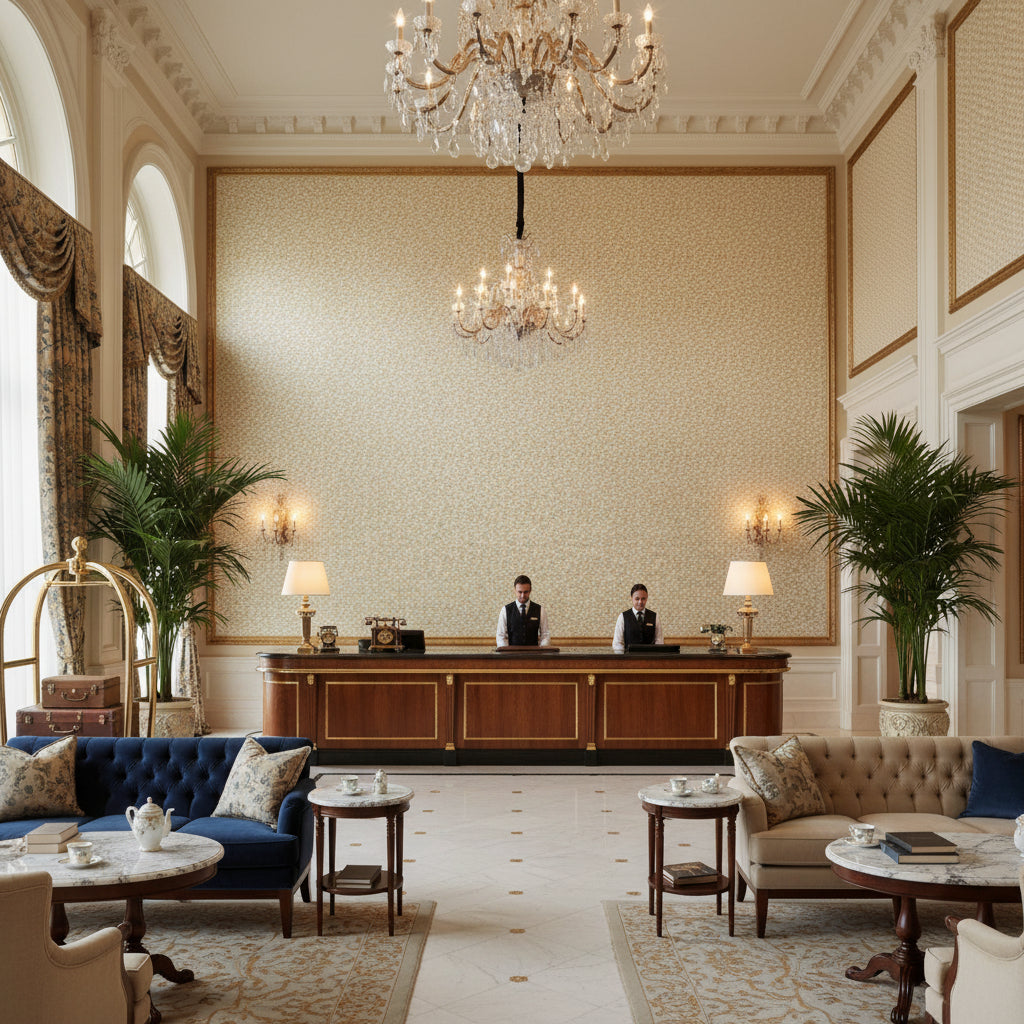 8022122.4.0 | Kravet - Hotel Lobby Visualization (AI-generated, may not be to scale. Verify pattern scale with product specifications.)