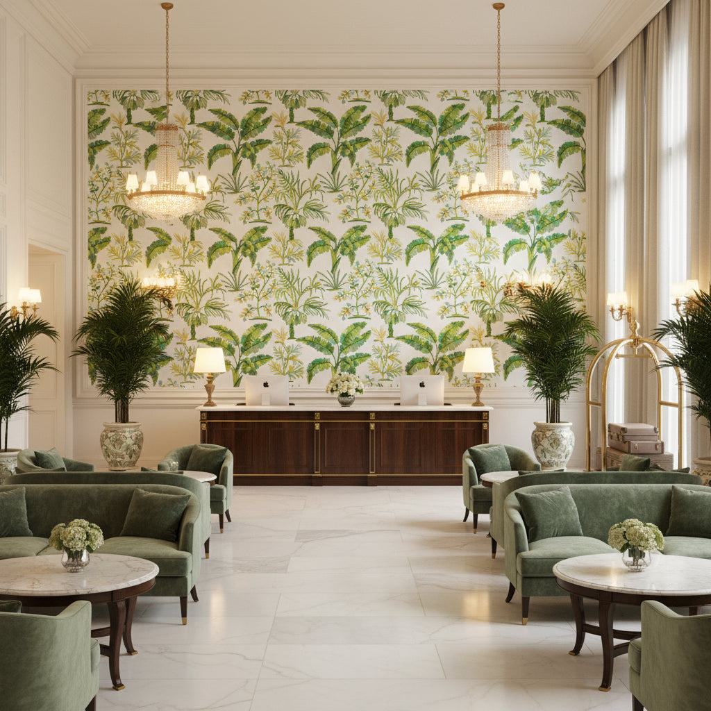8022134.3.0 | Kravet - Hotel Lobby Visualization (AI-generated, may not be to scale. Verify pattern scale with product specifications.)