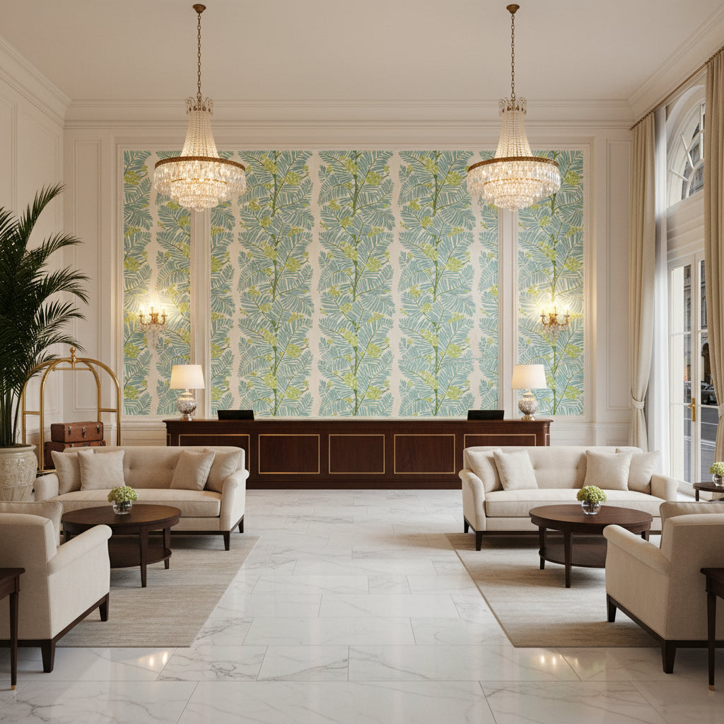 8022138.153.0 | Kravet - Hotel Lobby Visualization (AI-generated, may not be to scale. Verify pattern scale with product specifications.)