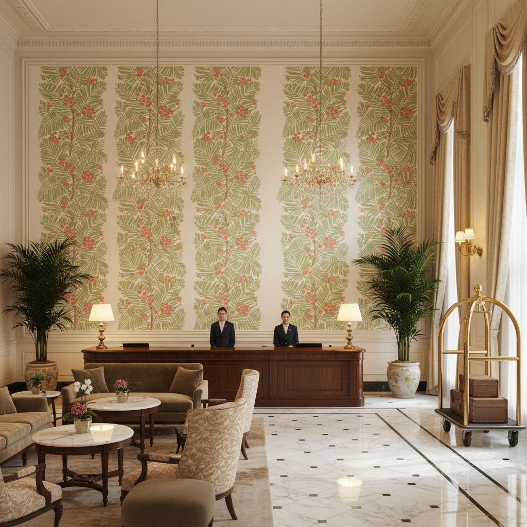8022138.319.0 | Kravet - Hotel Lobby Visualization (AI-generated, may not be to scale. Verify pattern scale with product specifications.)