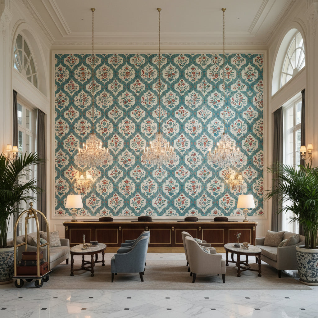 8023102.353.0 | Kravet - Hotel Lobby Visualization (AI-generated, may not be to scale. Verify pattern scale with product specifications.)