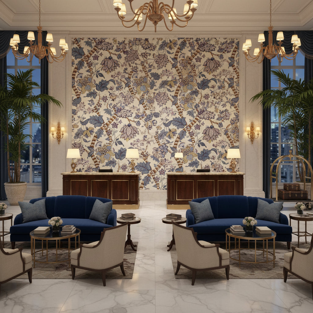 8023105.54.0 | Kravet - Hotel Lobby Visualization (AI-generated, may not be to scale. Verify pattern scale with product specifications.)
