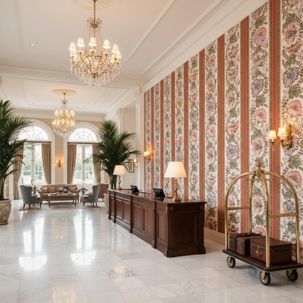 8023106.312.0 | Kravet - Hotel Lobby Visualization (AI-generated, may not be to scale. Verify pattern scale with product specifications.)