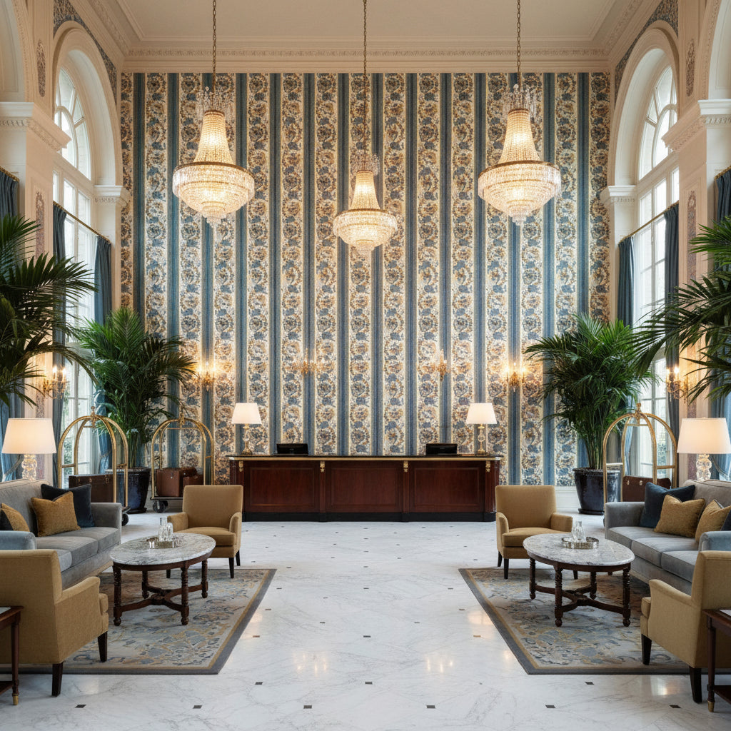8023106.54.0 | Kravet - Hotel Lobby Visualization (AI-generated, may not be to scale. Verify pattern scale with product specifications.)