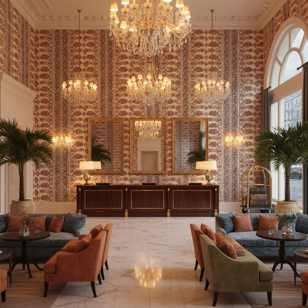 8023108.512.0 | Kravet - Hotel Lobby Visualization (AI-generated, may not be to scale. Verify pattern scale with product specifications.)