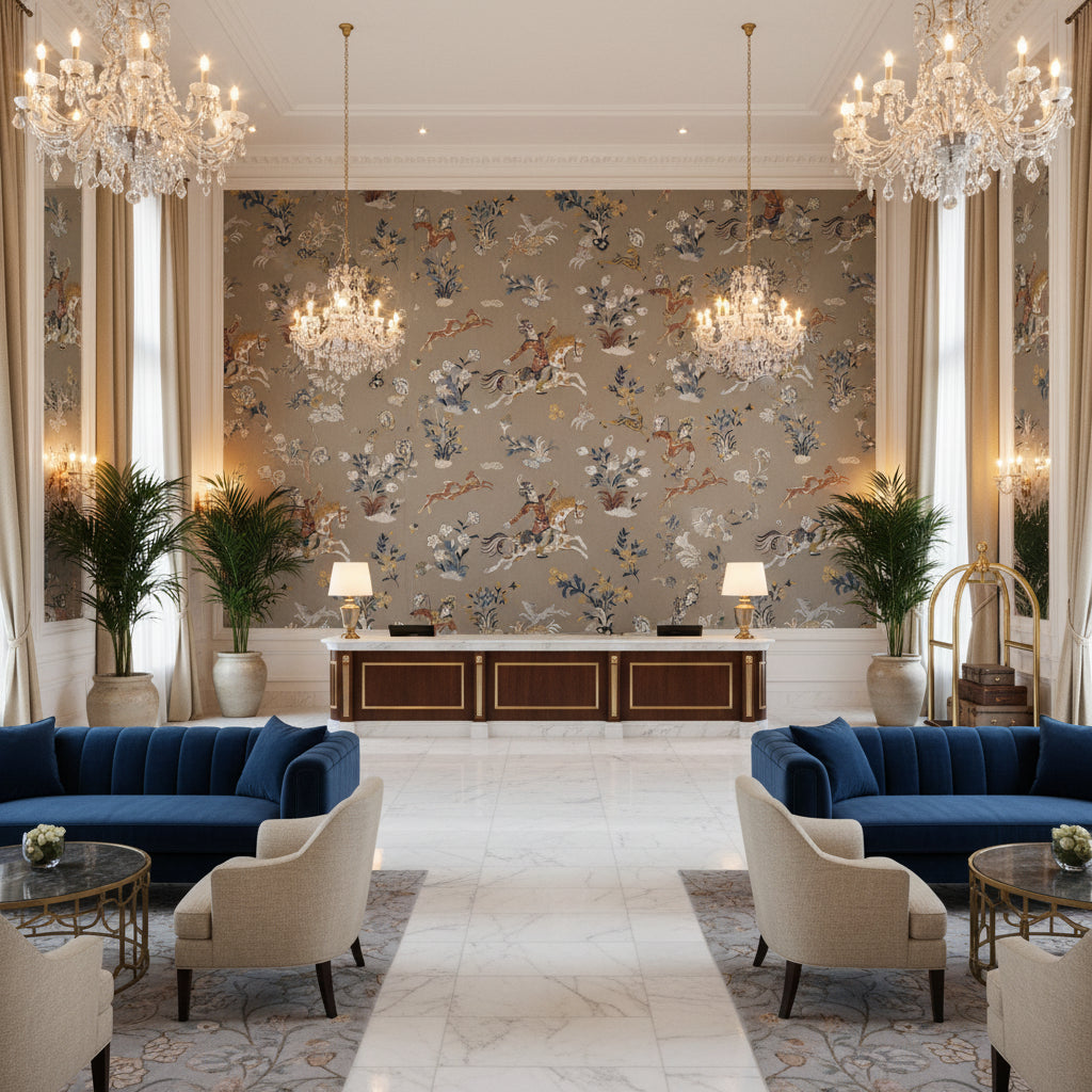 8023120.511.0 | Kravet - Hotel Lobby Visualization (AI-generated, may not be to scale. Verify pattern scale with product specifications.)
