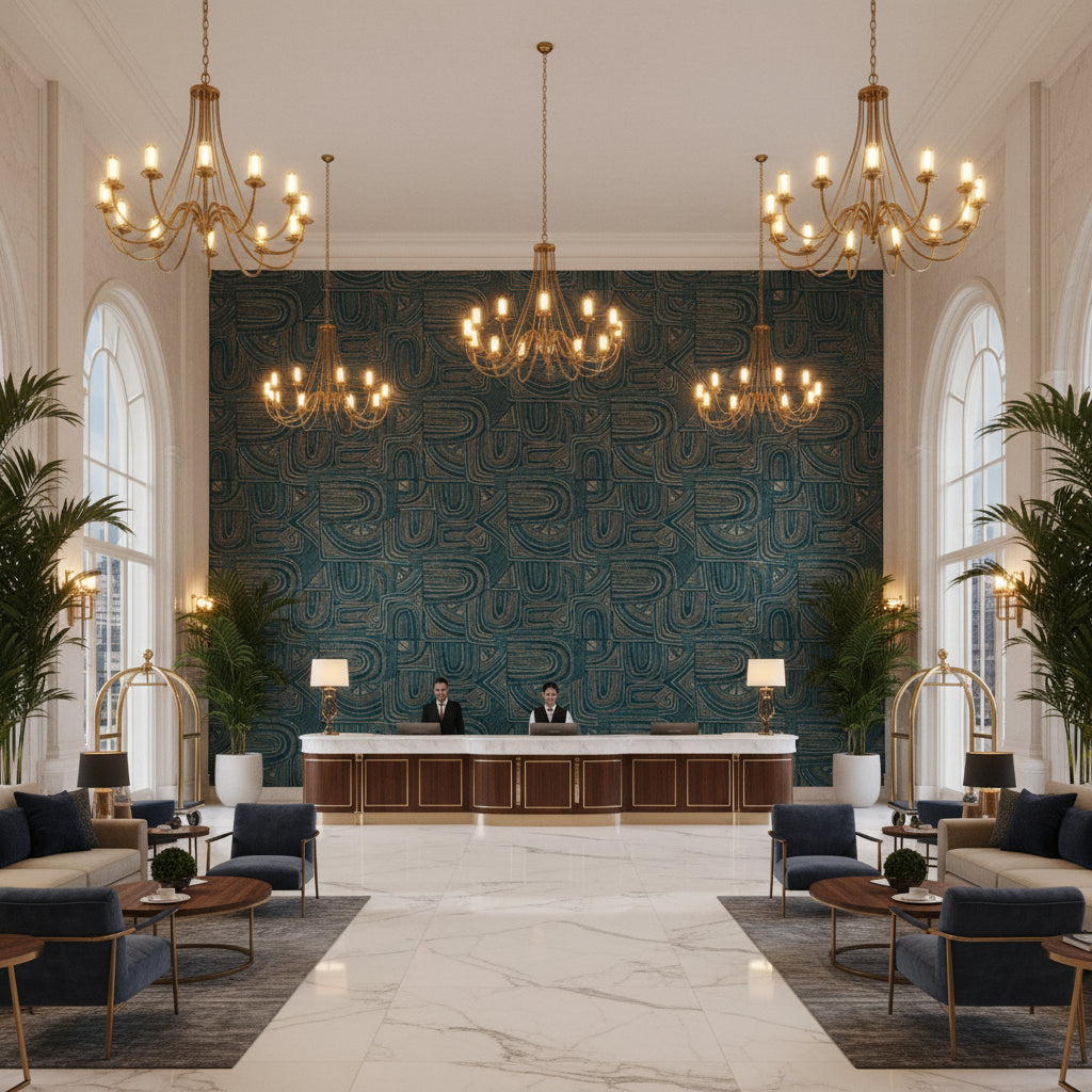 8023139.13.0 | Kravet - Hotel Lobby Visualization (AI-generated, may not be to scale. Verify pattern scale with product specifications.)