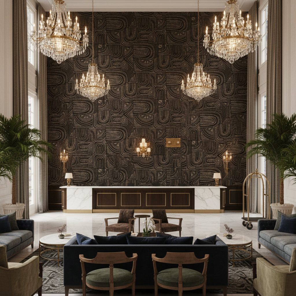 8023139.6.0 | Kravet - Hotel Lobby Visualization (AI-generated, may not be to scale. Verify pattern scale with product specifications.)