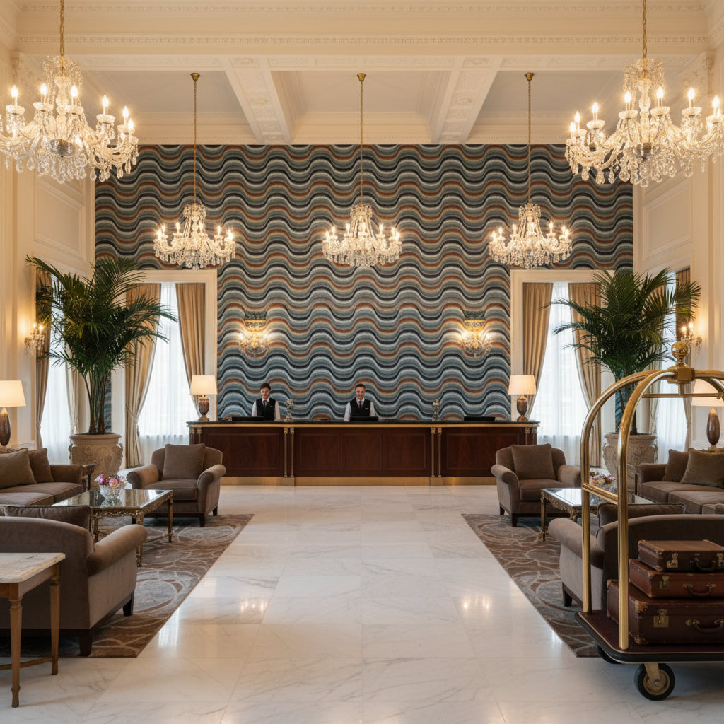 8023141.512.0 | Kravet - Hotel Lobby Visualization (AI-generated, may not be to scale. Verify pattern scale with product specifications.)