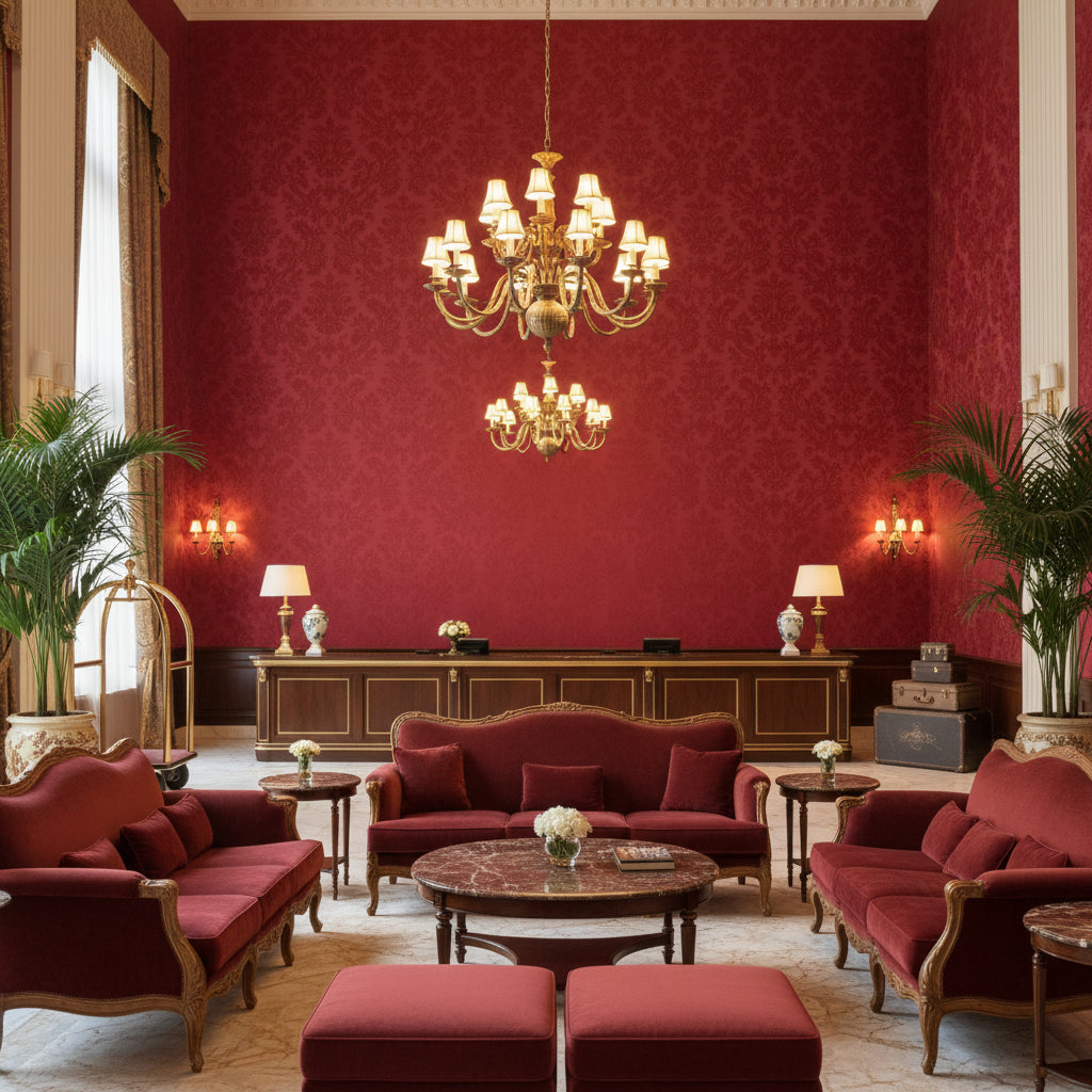 8023150.19.0 | Kravet - Hotel Lobby Visualization (AI-generated, may not be to scale. Verify pattern scale with product specifications.)