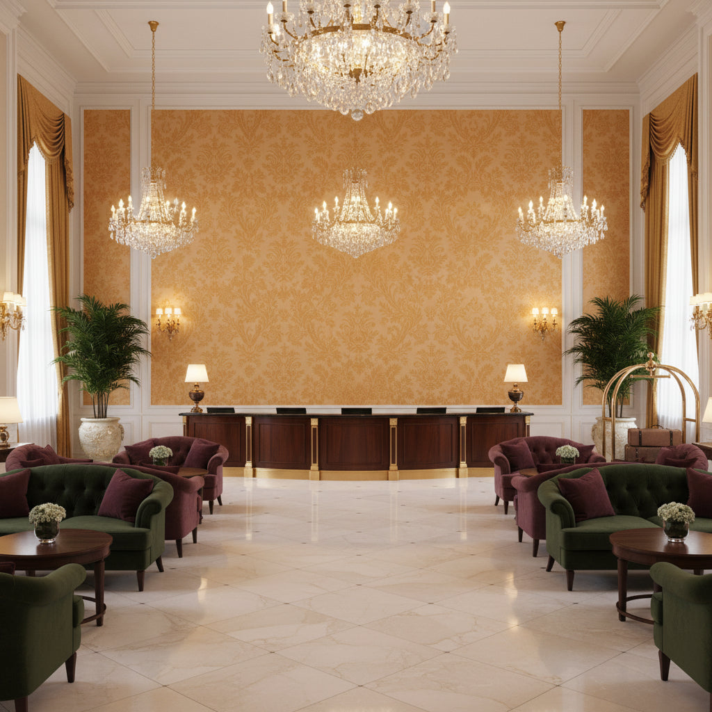 8023150.40.0 | Kravet - Hotel Lobby Visualization (AI-generated, may not be to scale. Verify pattern scale with product specifications.)