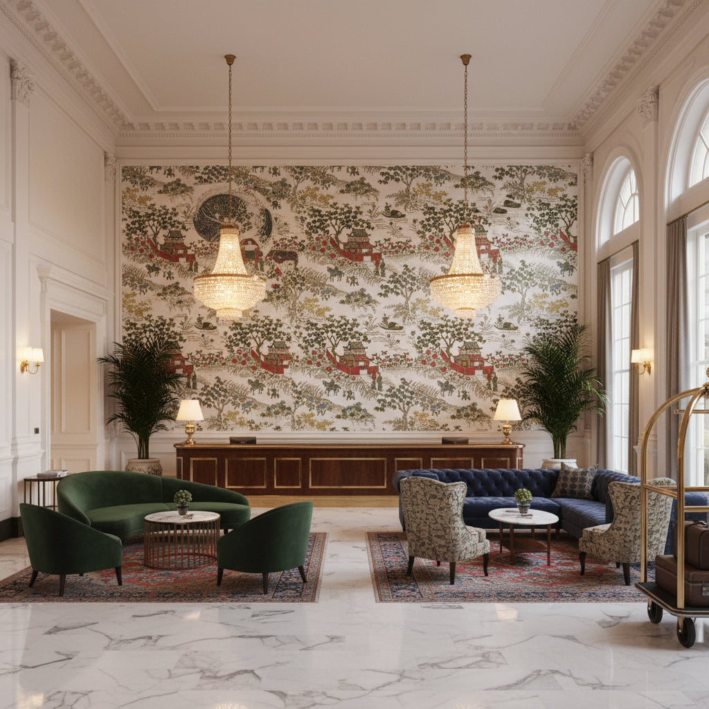 8023151.73.0 | Kravet - Hotel Lobby Visualization (AI-generated, may not be to scale. Verify pattern scale with product specifications.)