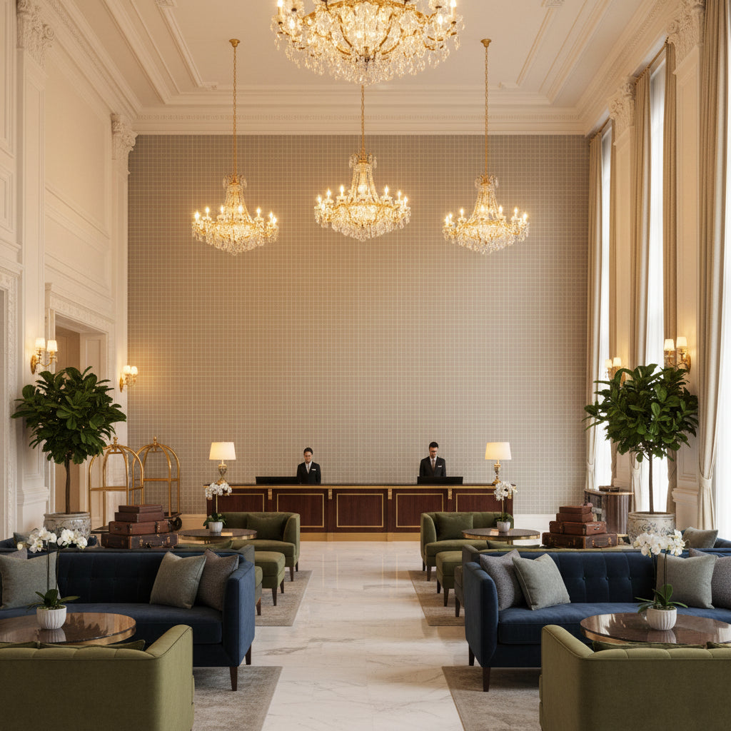 8023155.11.0 | Kravet - Hotel Lobby Visualization (AI-generated, may not be to scale. Verify pattern scale with product specifications.)