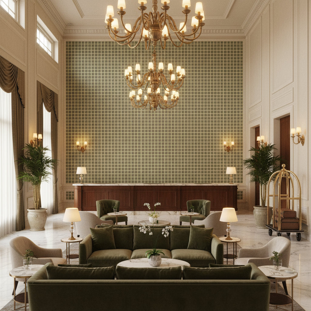 8023155.316.0 | Kravet - Hotel Lobby Visualization (AI-generated, may not be to scale. Verify pattern scale with product specifications.)