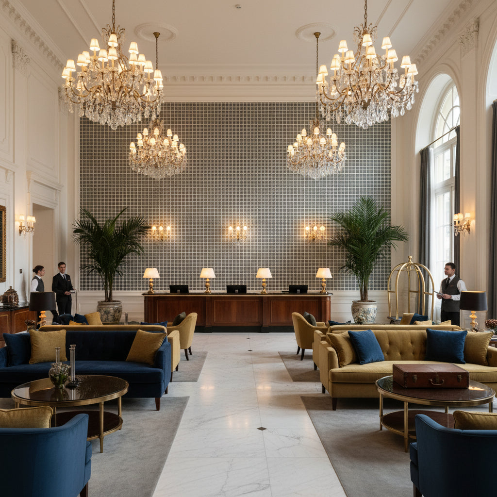8023155.516.0 | Kravet - Hotel Lobby Visualization (AI-generated, may not be to scale. Verify pattern scale with product specifications.)