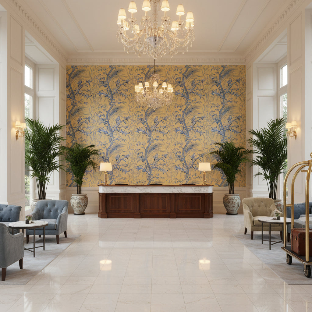 8024101.415.0 | Kravet - Hotel Lobby Visualization (AI-generated, may not be to scale. Verify pattern scale with product specifications.)