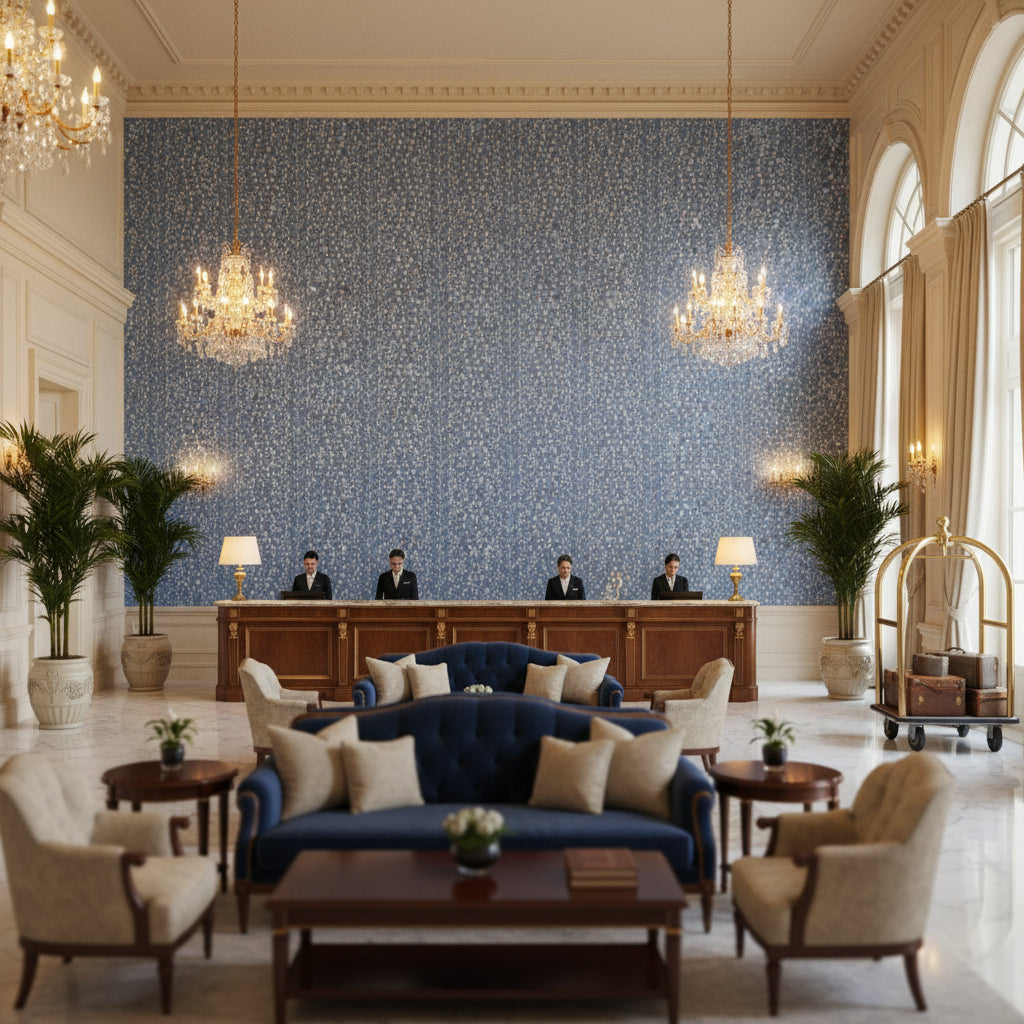 8024103.15.0 | Kravet - Hotel Lobby Visualization (AI-generated, may not be to scale. Verify pattern scale with product specifications.)